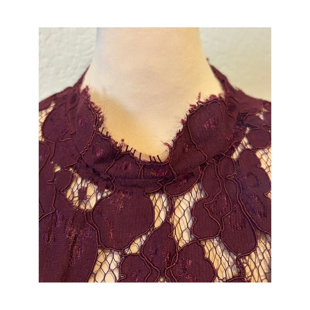 Betsey Johnson Lace Sheath Dress 14 Burgundy Floral Whimsigoth Vamp Homecoming - Picture 7 of 11